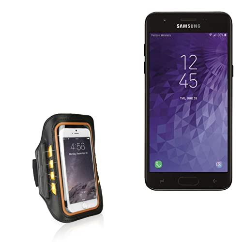 BoxWave Case for Samsung Galaxy J3 Orbit (Case JogBrite Sports Armband, High Visibility Safety Light LED Runners Armband for Samsung Galaxy J3 Orbit - Bold Orange