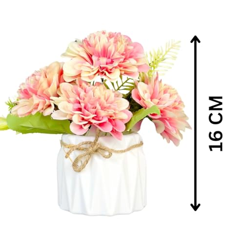 Image of Dekorly Artificial Lavender Plant in White Pot, 18cm - Realistic Faux Flower Arrangement for Home & Office Decor (Set of 1) (2, Chrys Pink Bunch)