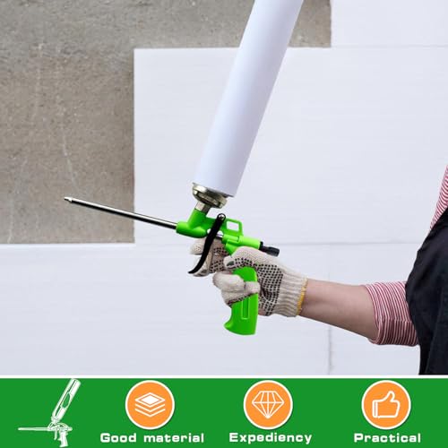 3 Stück Pistolenschaum PU Schaumpistole, Bauschaum Pistole aus Metall, Profi-Dosierpistole mit ergonomischem Kunststoffgriff,für Profi Heimwerker zum Abdichten Füllen Abdichten Grün