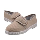 JOMIX Senioren Hausschuhe Damen mit Klettverschluss Pantoffeln Diabetiker Atmungsaktiv Mesh Bequem Leicht Weit öffnend Rutschfeste Sohle Geeignet für Empfindliche Füße AITD2616 Beige 39