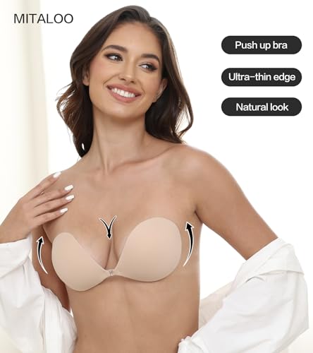 Image of MITALOO Adhesive Bra Invisible Sticky Strapless Push up Backless Reusable Silicone Covering Nipple Bras