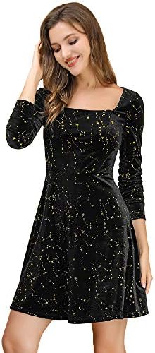 Allegra K Women's Christmas Stars Square Neck Vintage Velvet Mini Dress X-Large Black