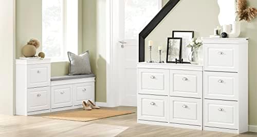 SoBuy FSR64-W, Hallway Shoe Bench Shoe Rack Shoe Cabinet with Flip-drawer and Seat Cushion, White