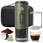 Portable Espresso Maker, 3-in-1 Coffee Maker Set, Work with Carry Bag and Coffee Stand, Coffee Maker, Ground Coffee and Capsule Compartment, with USB-C for Travel, Hiking, Office