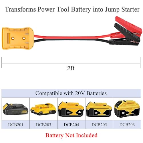 Jumper Cables for Car with Adapter Compatible with DE.WALT 20V Batteries, Silicone wire 8AWG 2FT Automotive Booster Cables for Jump Starting Car Using Tool Battery, Temperature resistance 392℉(200℃) - Thumbnail 2