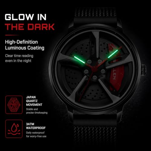 Image of Men's Car Wheel Watches, Stylish Racing Rotating Dial Analog Watches | Japanese Quartz, Luminous Function, 30M Waterproof, 360 Rotating Dial, Casual Luxury Wrist Watch, Gift for Car Enthusiast