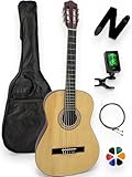 AMROVA   Guitare Classique 4/4 Gaucher + Housse + Sangle + Accordeur + Cordes + Médiators + Cours Vidéo Offerts (Naturel, 4/4, Gaucher)