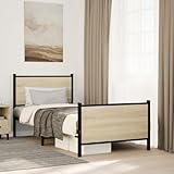 JHQHSM Telaio letto in metallo rovere Sonoma 80 x 200 cm con rete a doghe e vano portaoggetti, robusto letto in acciaio senza materasso, design classico con testiera e pediera per una stabilità