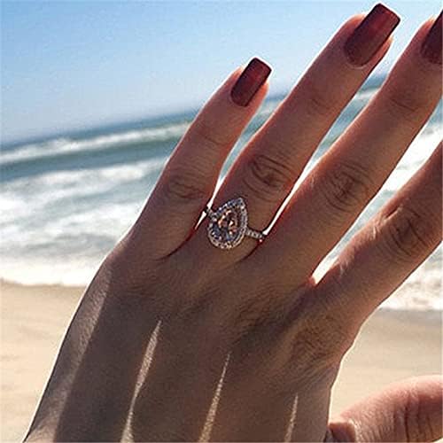 Classic 18K Rose Gold Plated Ring with Champagne Diamond Fashion and Elegant Water Drop Pear Shape Ring 925 Engagement Wedding Ring CZC005 - Image 2