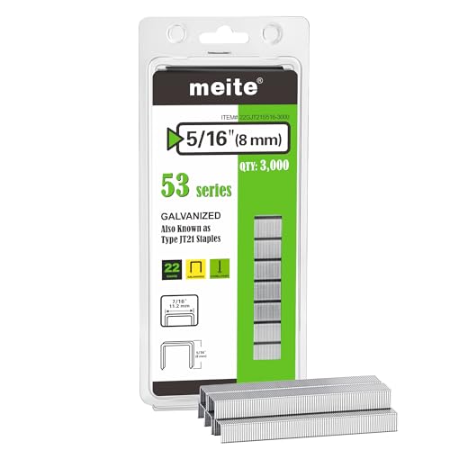 meite Zszywki typu 53/8 mm ocynkowane drobny drut do zszywacza, 3000 sztuk, zamiennik zszywek JT21 z koroną 11,2 mm, idealne do tapicerki, rzemiosła i mebli