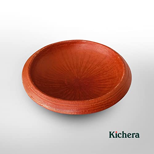 Image of Kichera 9.5 Inch Clay Tawa /Frying Pan /Appam /Pathiri Chatti for Cooking & Serving (Red)
