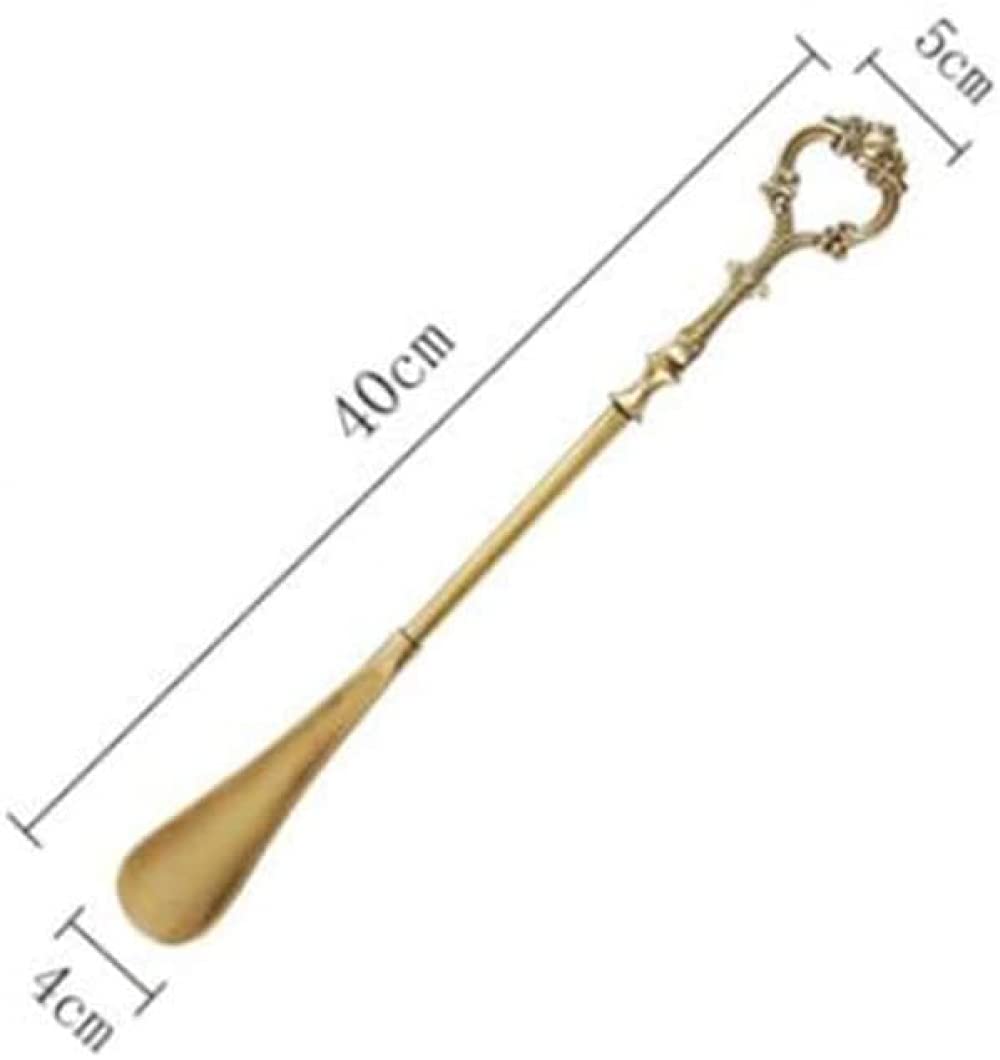 BERTY·PUYI Metall-Schuhlöffel, Langer Messing-Schuhanzieher, Designstabiler Schön Haltbarer Schuhlöffel, Langer Griff Schuhlöffel Bequemer Rutschfester Schuhlöffel Stark,Gold
