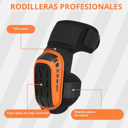 Miniatura 9 de Flintronic Rodilleras Trabajo Para Trabajar, 1 Par Rodilleras Profesionales Trabajo Con Acolchado De Espuma Resistente Y Cómodo Cojín De Gel, Para Construcción, Jardinería, Alicatadores Naranja B