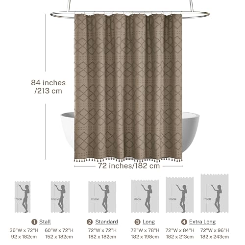 Siiluminisoy Extra Long Boho Farmhouse Shower Curtain - Woven Fabric Khaki 84 Inch, 72 x 84 Tufted Chevron Textured Striped Modern Minimalist Cloth for Bathroom by Siiluminisoy - Image 4