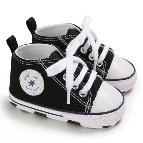 Unisex Baby Boys Girls Shoes, Newborn Infant Non-Slip Canvas Denim High Top Sneakers, Toddler First Walkers Shoes - Image 6
