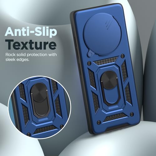 Image of Pikkme Back Cover for Redmi Note 14 Pro Plus 5G | D10 Tough Armor | 360 Protection Case | Sliding Camera Shield Cover & Ring Holder Stand Bumper Case (Blue)