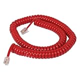 ICC Telephone Handset Cord/Phone Cord, 12 Ft – RJ9 (RJ22) Connectors, Cherry Red, 1-Pack – Curly Coiled Tangle-Free Design for PBX & VoIP Phones