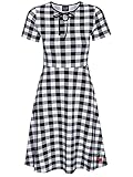 Pussy Deluxe Back to 1955 Black Checkered Damen A-Linien-Kleid schwarz Allover, Größe:S