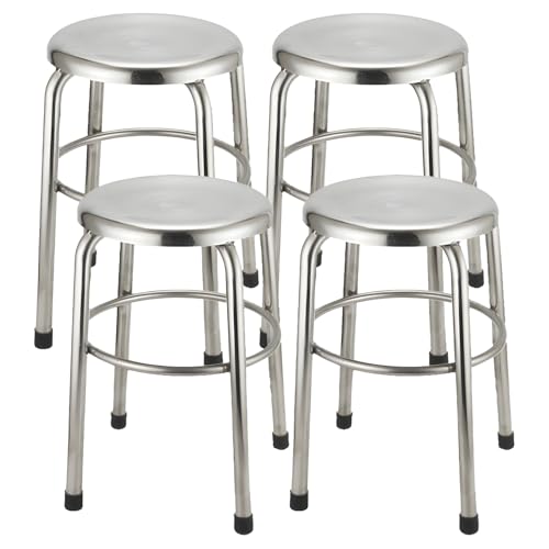 Taburete de bar estilo industrial, asiento redondo de acero inoxidable, para cocina (4 unidades, taburete corto de 20 pulgadas de altura) miniatura 1