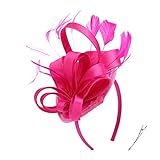 FELIZHOUSE Fascinator Hats for Women Ladies Feather Cocktail Party Hats Bridal Headpieces Kentucky Derby Ascot Fascinator Headband (#1 Satin Fuchsia)
