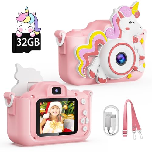 Jexylon Kids Camera, Unicorn Toys Camera with Selfie 1080P HD Video, Christmas Birthday Gifts for Girls, Toddler Digital Camera Toys Gifts for 3 4 5 6 7 8 Year Old Girls and Kids, Pink, ZKC001