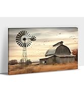 ANRUOXI Rustic Farmhouse Barn Wall Art, Old Barn and Windmill Canvas Art Print, Rustic Autumn Sun...