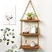 SAND MINE 3 Tier Wood Hanging Shelf, Floating Wall Swing Storage Shelves, Jute Rope Organizer Rack, Wall Shelf Plant Shelf Rope Shelf Storage Shelf Swing Shelf Floating Shelves Handmade Shelves