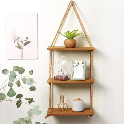 SAND MINE 3-Tier Wood Hanging Shelf, Floating Wall...