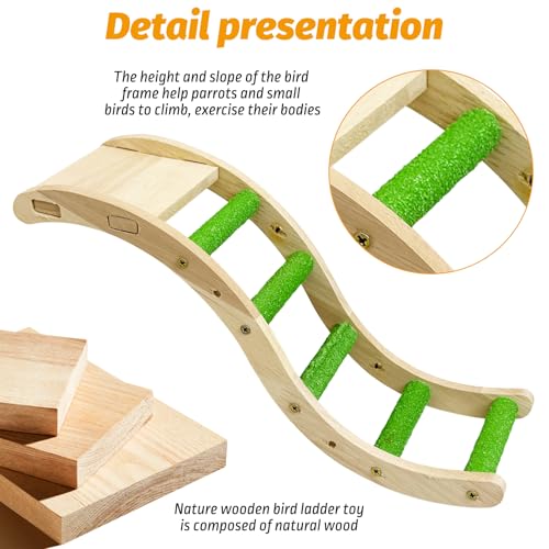 Image of Hamiledyi Nature Wooden Bird Ladder Pet Parrots Climb Bridge Exercise Stands for Parakeet Climbing Chewing Bridge Bird Cage Accessories for Cockatiel Parakeet Lovebirds Budgie (Green)