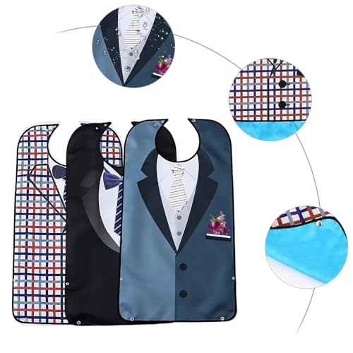 NAVESO Lätzchen für Erwachsene, 3 Stück Latz für Erwachsene Wasserdicht mit Auffangschale, Lätzchen für Senioren Abwaschbar, Kleidungsschutz Senioren, Schlabberlatz für Männer Ältere Menschen