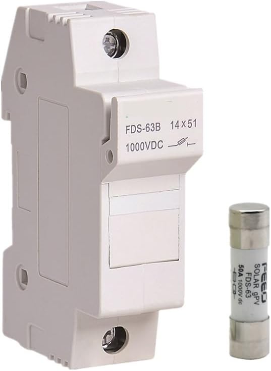 Solar PV Fuse Holder DC 1000V 14 * 51mm with PV Fuses Voltage for Solar System Protection High Voltage Din Rail Photovoltaic(Holder with 50A Fuse)