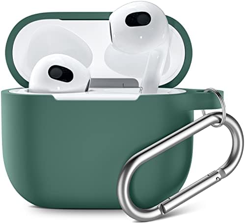 Upeak Compatible with AirPods 3rd Generation Case 2021, Fully Wrapped Silicone Protective Case Cover Shock Absorption for Apple AirPods 3 Case, With Keychain, Blue Green