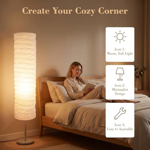 TOYANDONA Lamp Shade: Standing Paper Floor Lamp Shades Rice Paper Lampshade Replacement Foldable, 37 X 8. 7 in Floor Light Cover Making Light Soft Ambient for Home, Bedroom Lighting Accessory by TOYANDONA - Used condition - Image 4