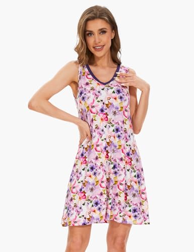Image of GYS Cooling Bamboo Viscose Nightgowns for Women, Lightweight Sleeveless V Neck Sleep Shirt for Hot Sleepers, Soft Night dress