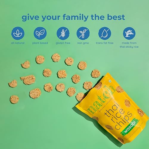 Image of natch Thai Sticky Rice Chips, Healthy Snacks for Adults & Kids 100% Natural,Vegan & Gluten Free,Low Calorie Crackers Crisps,25G each (Pack of 4),Wasabi