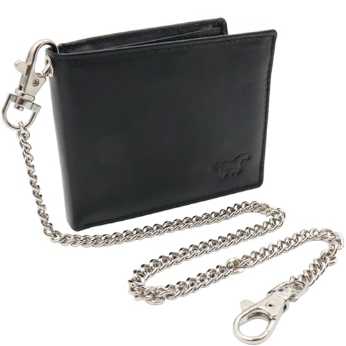 Safekeepers Geldbörse Herren aus Leder - Portmonnee Echtleder - Geldbörsen Ausweis- Kartenhüllen - Portmonnaie Querformat - Schwarz mit Kette