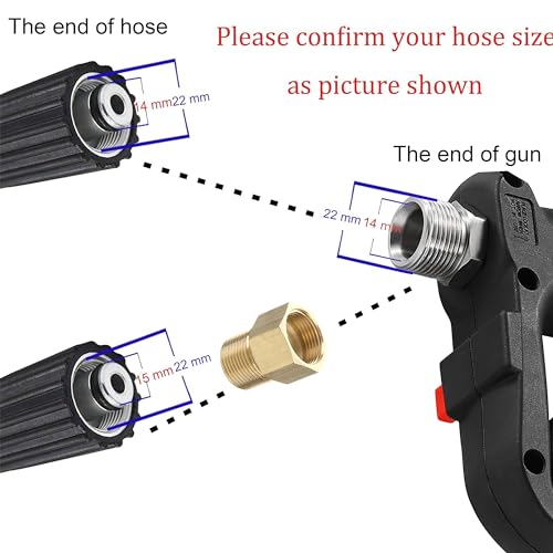 M MINGLE Short High Pressure Washer Gun, 5000 PSI, Replacement for Hot and Cold Water, M22 Fitting, 5 Nozzle Tips