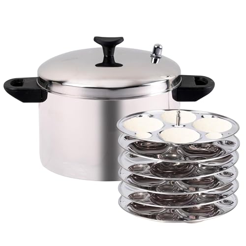 Vanacara Idli Maker/Cooker/Steamer ~ Stainless Steel with Insulated Handles (24 Idli + 24 Mini Idli) Pot ~ Electric and Gas Stove Compatible (6 plates)