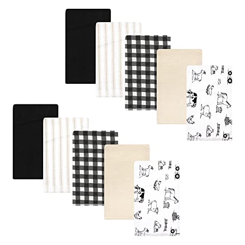 Image of Hudson Baby Unisex Baby Cotton Flannel Burp Cloths, Neutral Farm, One Size