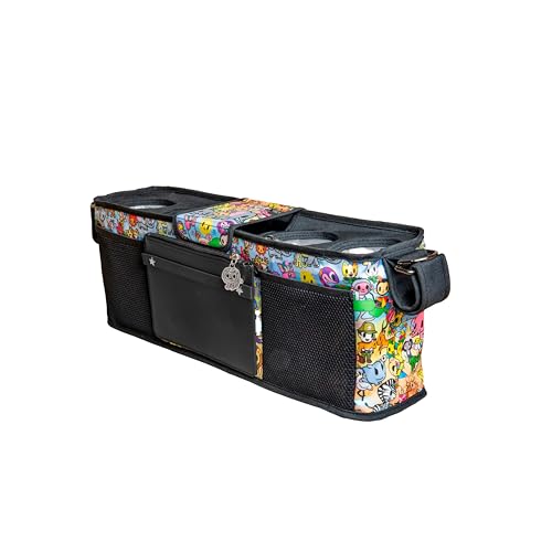 Image of WONDERFOLD Universal Parent Console Stroller Organizer with Insulated Cup Holders, Hook & Loop Closure Handle Attachment, 2 Storage Pockets, Removable Shoulder Strap for Easy Transport