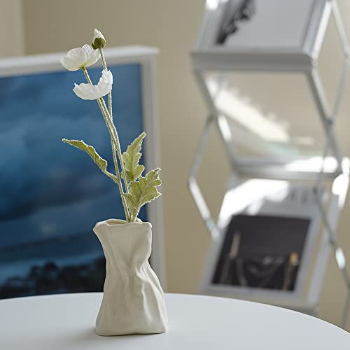 Wenshuo Grab Paper Bag Ceramic Flower Vase, Crinkle Paper Bag Vase For Flower Arrangement, Small Bud Vase For Living Room, Dinner Table Decoration #TOP1