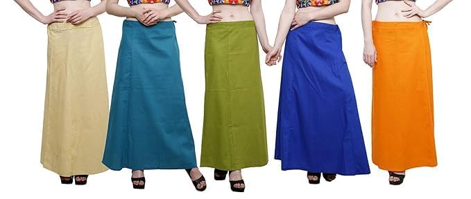 Image of Vlazom Women's Cotton Saree Petticoat - Pack of 5 Inskirts | Soft & Breathable Underskirts | Adjustable Drawstring Waist | Multicolor for Daily & Occasion Wear
