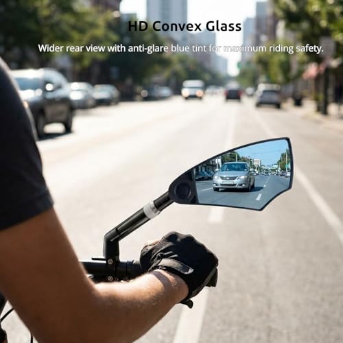 ESLIFE Bike Mirror Pair (2 Mirrors) HD Convex Glass Rear View, Handlebar Mirror with Extendable Arm (5.9–7.9 in / 15–20 cm), 360° Rotatable Mirror for Bicycles, Fits 20–25 mm Flat Handlebars - image 3