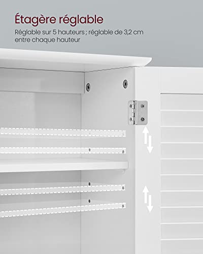 Meuble mural 60x20x70 blanc, étagère réglable VASAGLE