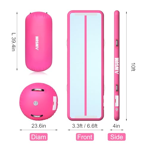 AWSUM 10ft Inflatable Gymnastics Mat Tumbling Track with Air Roller Pink