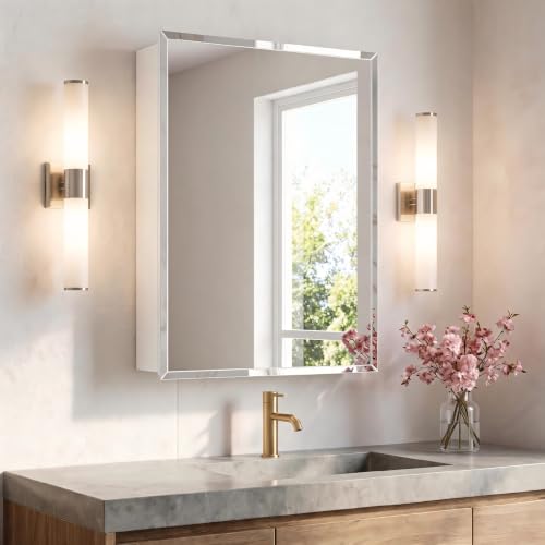 HESONTH Bathroom Medicine Cabinet, 22x30 inch Medicine Cabinet with Mirror, Rectangular Beveled Frameless Mirror, Recess or Surface Mount Installation