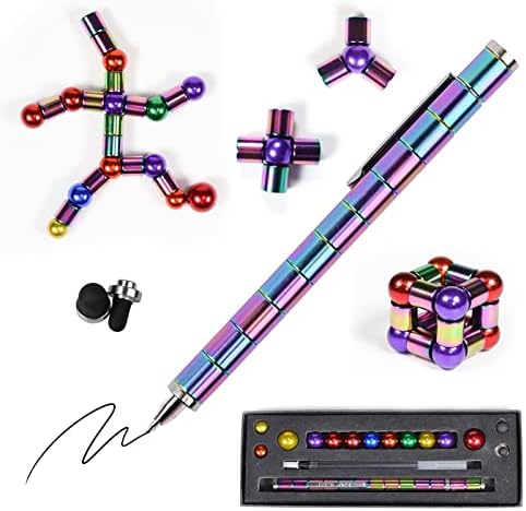 Magnetic Fidget Pen, Decompression Pen, Writing Ballpoint Pen Fidget Toys, DIY Metal Anxiety Relief Building Blocks, Fun Toys, Creative Gift for Family Friend (Colorful)