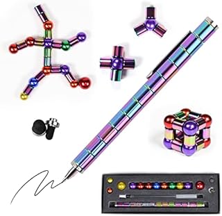 Magnetic Fidget Pen, Decompression Pen, Writing Ballpoint Pen Fidget Toys, DIY Metal Anxiety Relief Building Blocks, Fun Toys, Creative Gift for Family Friend (Colorful)