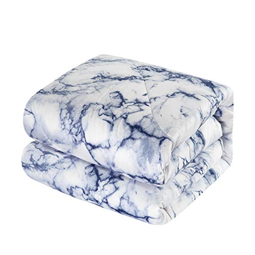 Spring Meow Marble Comforter Set, All Season Comforter Sets, Soft Down Alternative Quilted Bed Duvet Set, Reversible Microfiber Bedding (Blue, Queen/Full) #TOP4