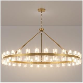 60 Inch Gold Wagon Wheel Chandelier with Crystal Shade, 60 Lights, Moder...